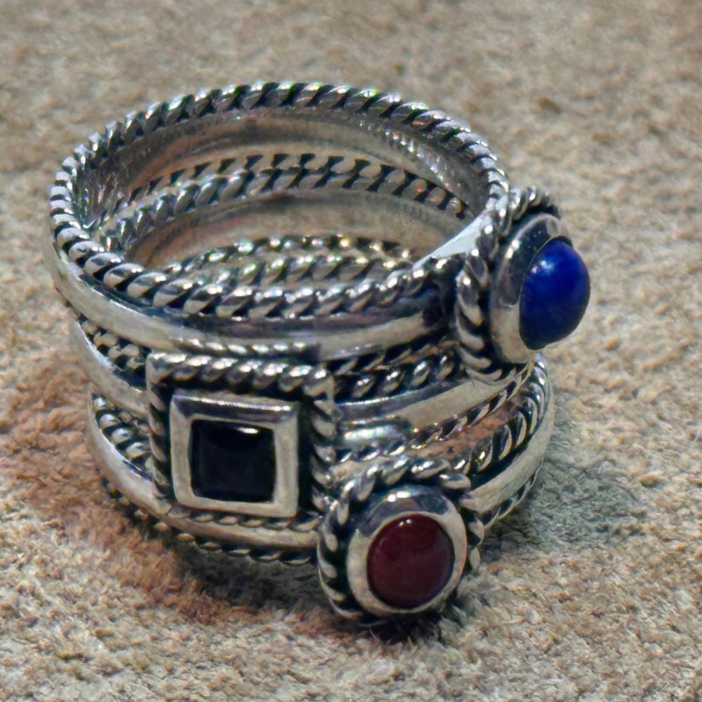 CNA Vintage Stacking Rings Womens Size 5 Silver Excellent .925 Gemstone Trio
